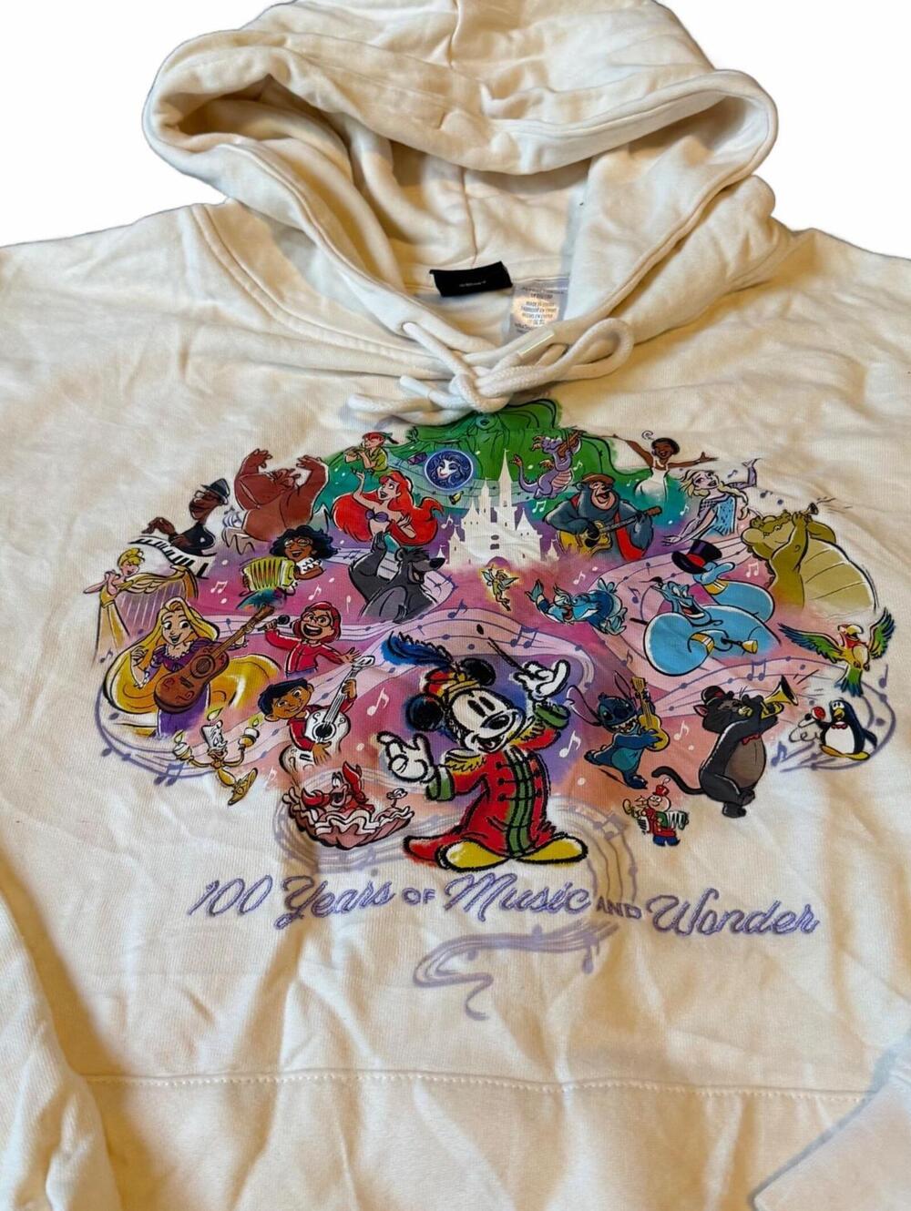 Disney 100 Years Music Wonder White Graphic Hoodie Size XXL Mickey Characters